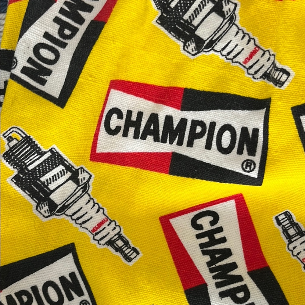 Vintage Champion L spark plug Yellow and Red swim trunks rare Novelty - Picture 3 of 12